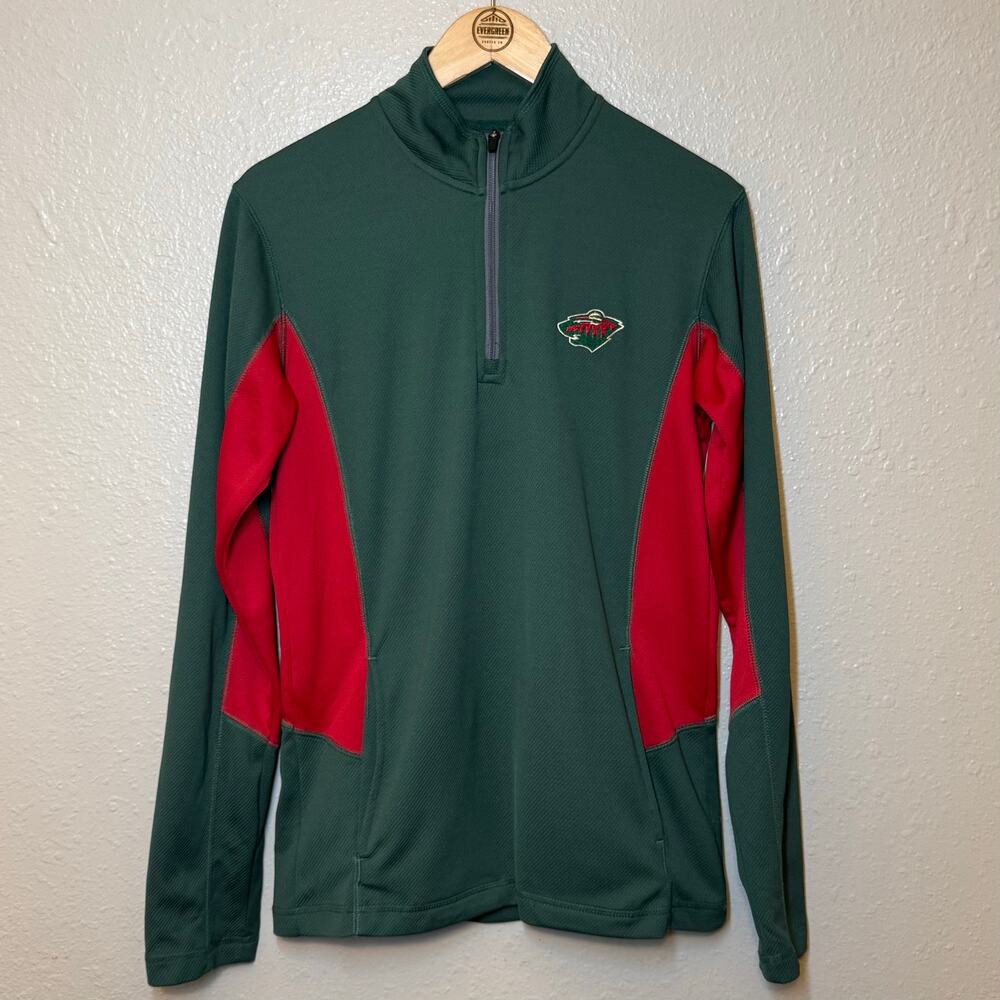 Minnesota Wild Pullover Hockey NHL 1/4 Zip Embroidered Mesh Size Unisex Medium - Picture 9 of 10